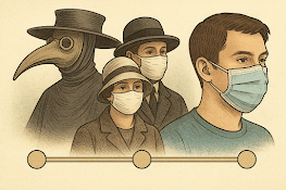 Evolution of masks from the plague doctor to modern-day pandemic masks.