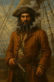 Blackbeard aboard ship with smoke